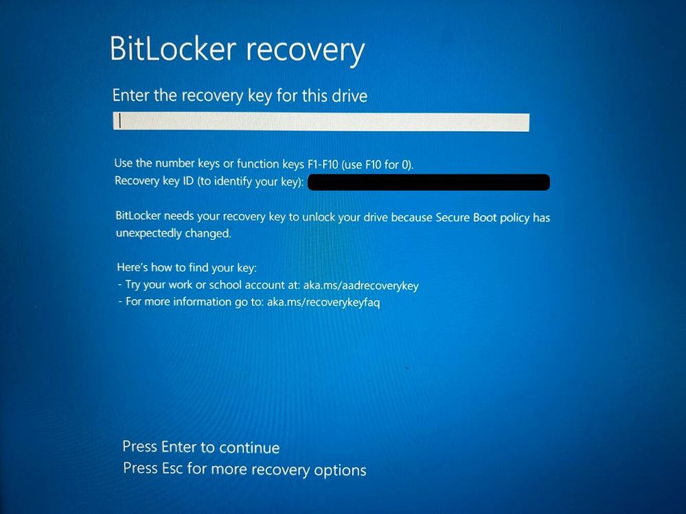 BitLocker recovery screen
