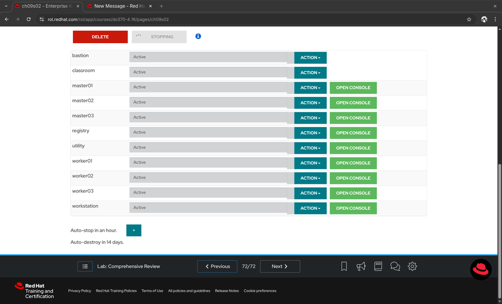 Stopping the lab or powering off each VM has no effect