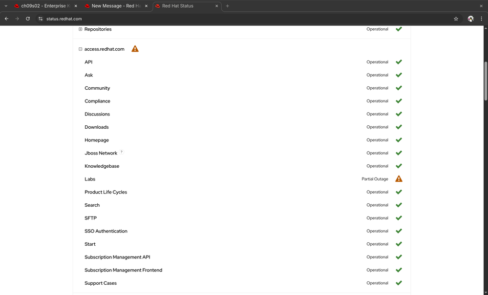 access.redhat.com Labs service outage