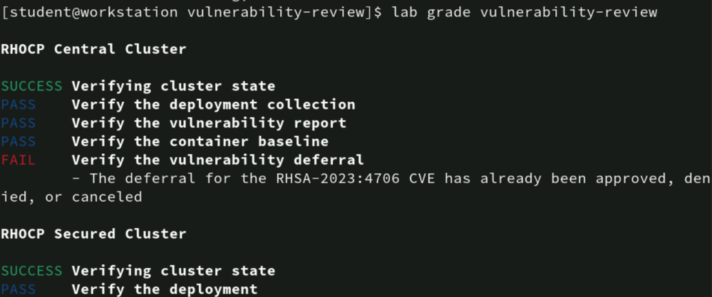 Grading script rejects CVE deferral which is already approved