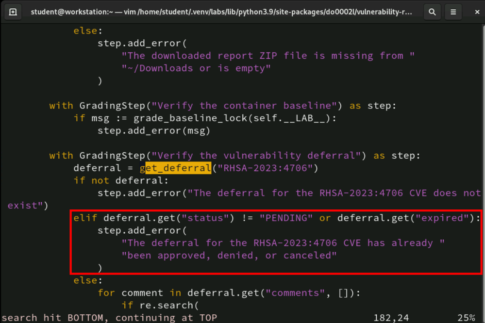 Offending line in grading script rejecting non-PENDING CVE deferrals