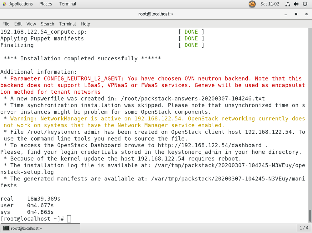 installing Openstack - output (Installation of Openstack  Completed - Dashboard - password informations will be displayed here)