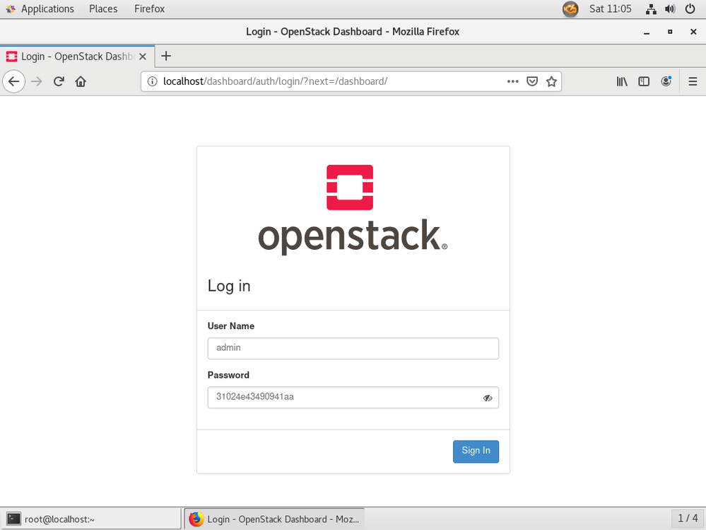Accessing Openstack Dashboard - (Provide user as admin and password of admin from admin-rc file)