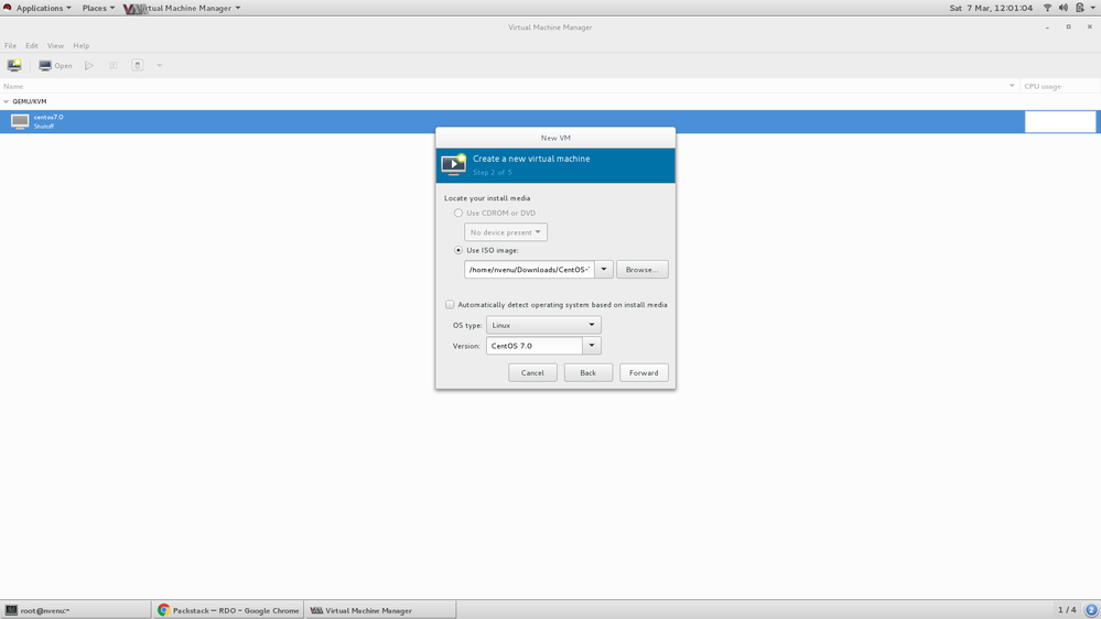 Creating VM in Virt-Manager - Step 2 ( Browse the Centos iso  file)