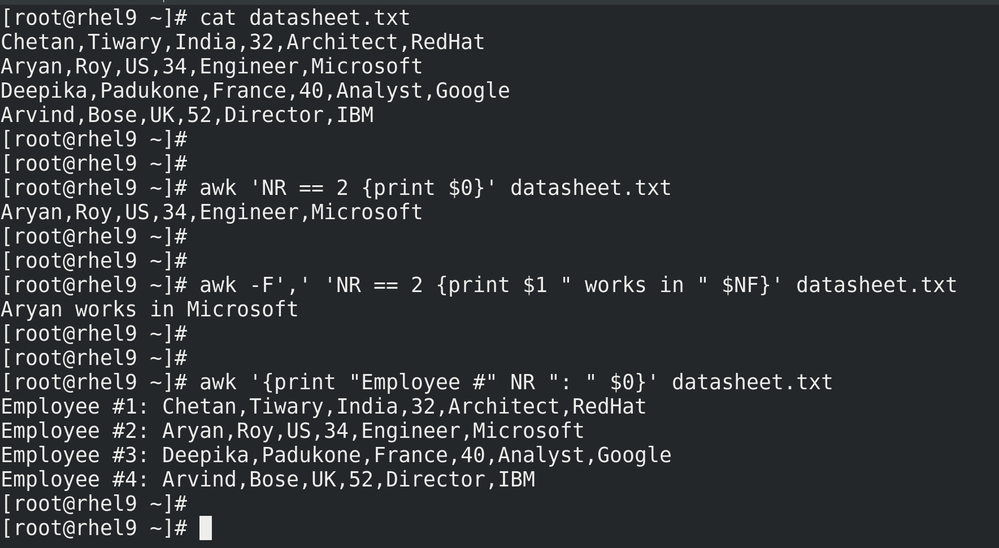 in-built vaiables in awk
